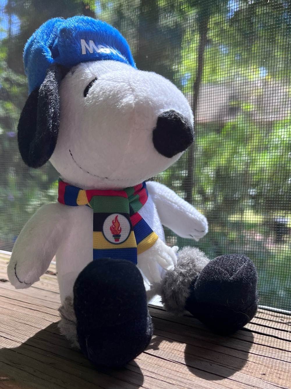 2014 MetLife Winter Olympics Snoopy Plush wearing hat & Olympic torch scarf